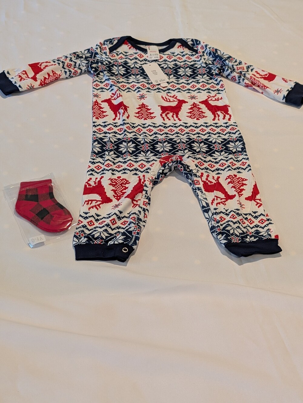 PatPat 12-18 Months Red & Navy Reindeer Print Baby One-Piece